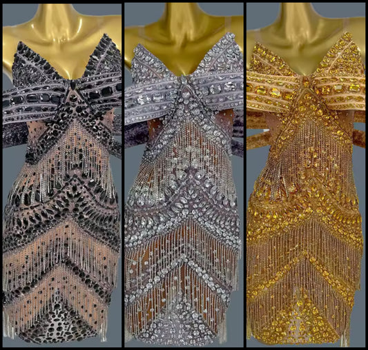 Elegant Beaded Rhinestone Tassel Dress