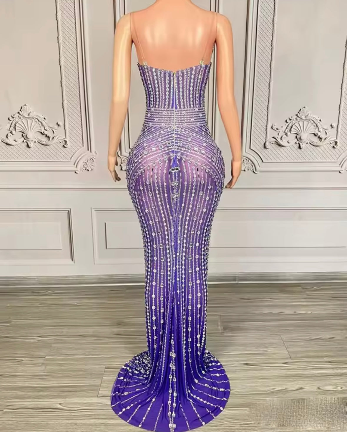 Sexy Rhinestone Embellishment Sleeveless Floor-Length Dress