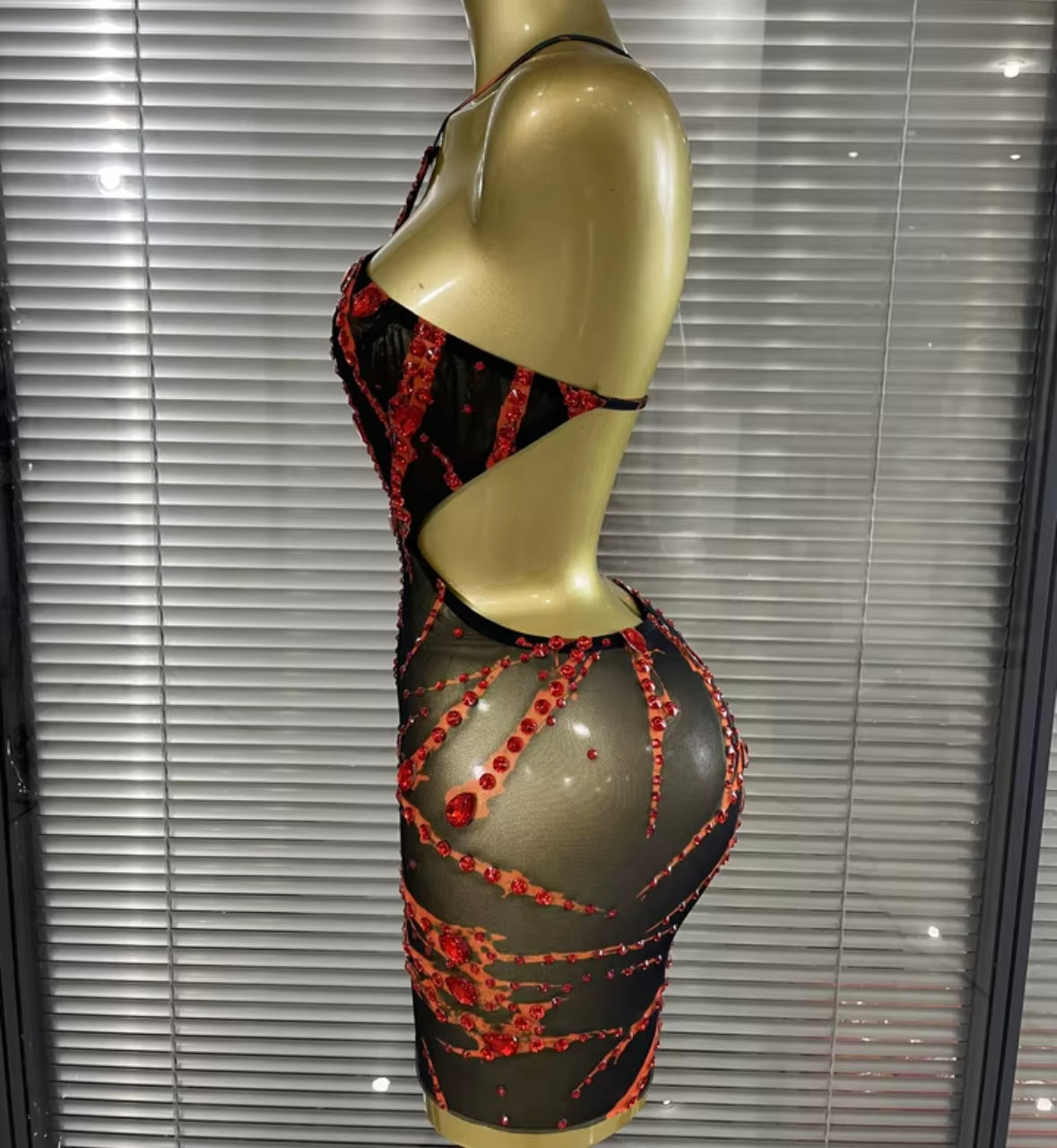 Sexy One Shoulder Sleeveless Open Back Rhinestone Dress