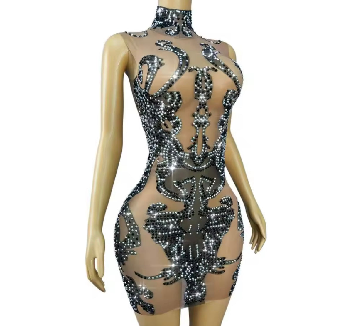 Sexy Sleeveless Black Rhinestone Embellishment Short Dress