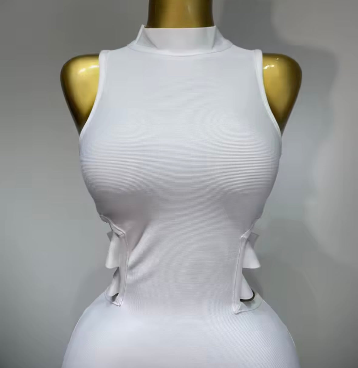 Sleeveless White Hollow Out Sexy Midi-Length Dress