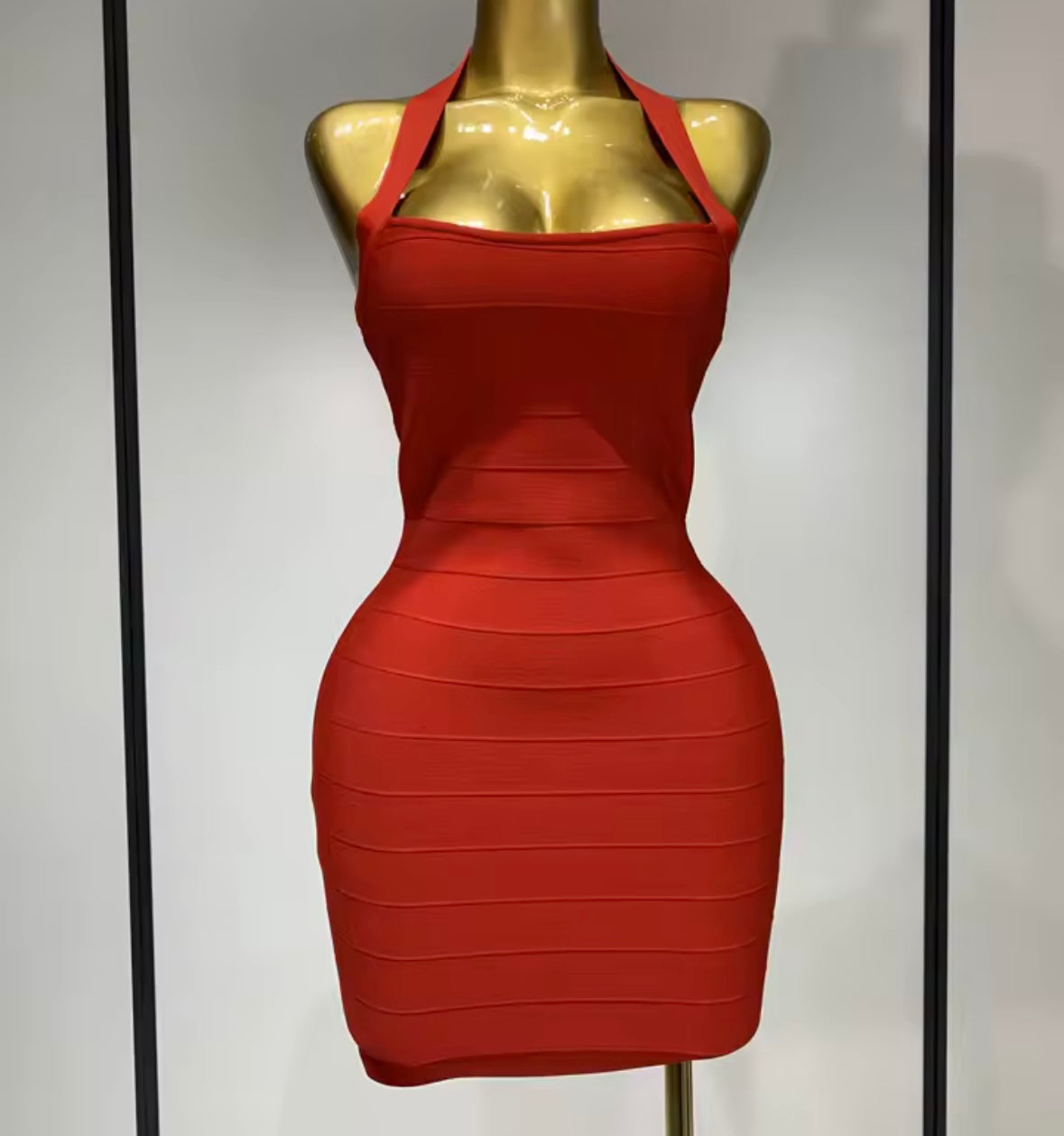 Red Sexy Halter Sleeveless Bandage Dress