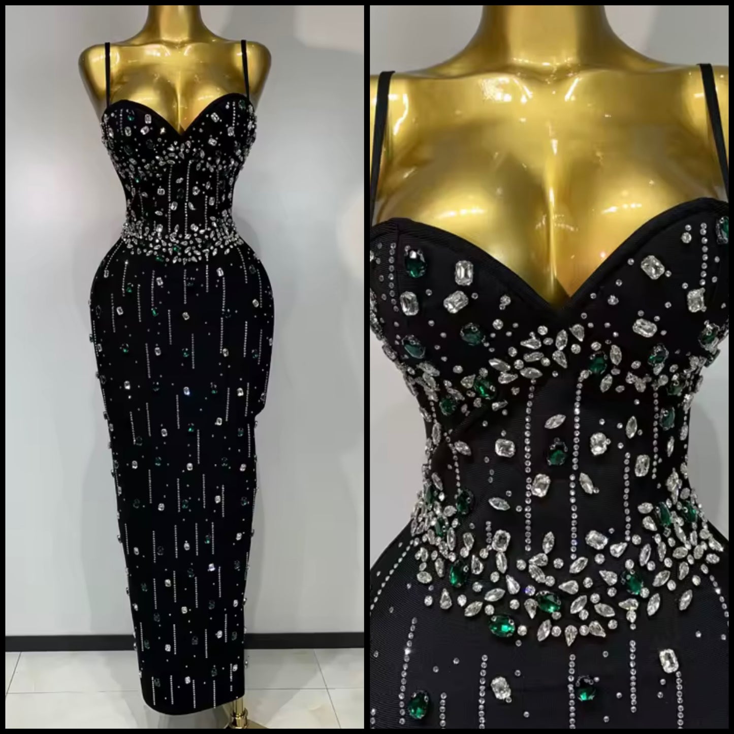 Black Elegant Sleeveless Crystal Rhinestone Embellishment Dress