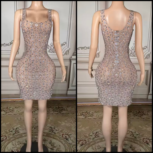 Sexy Sleeveless Rhinestone Embellishment Dress