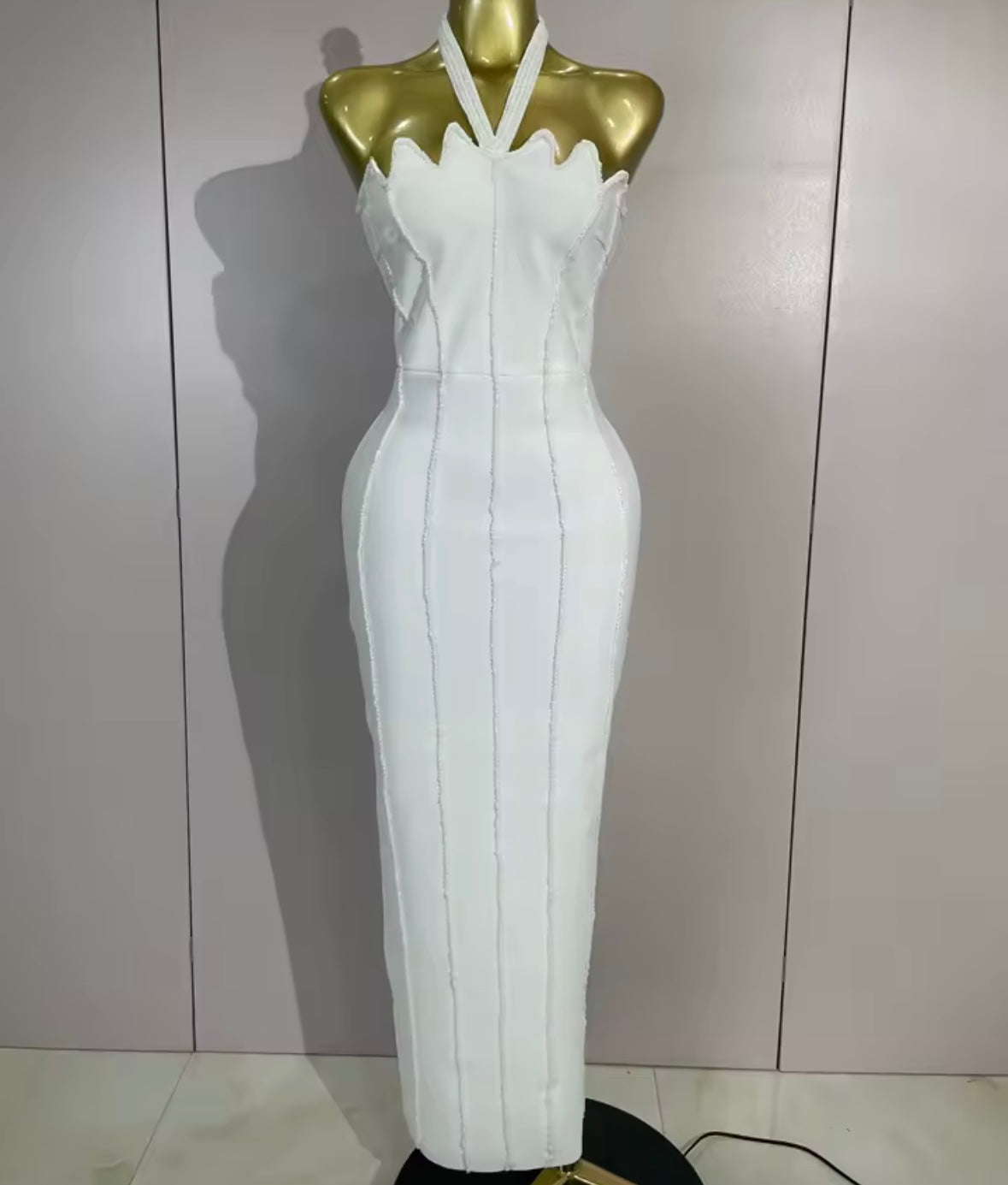 Sexy Beaded Halter Sleeveless Maxi Dress