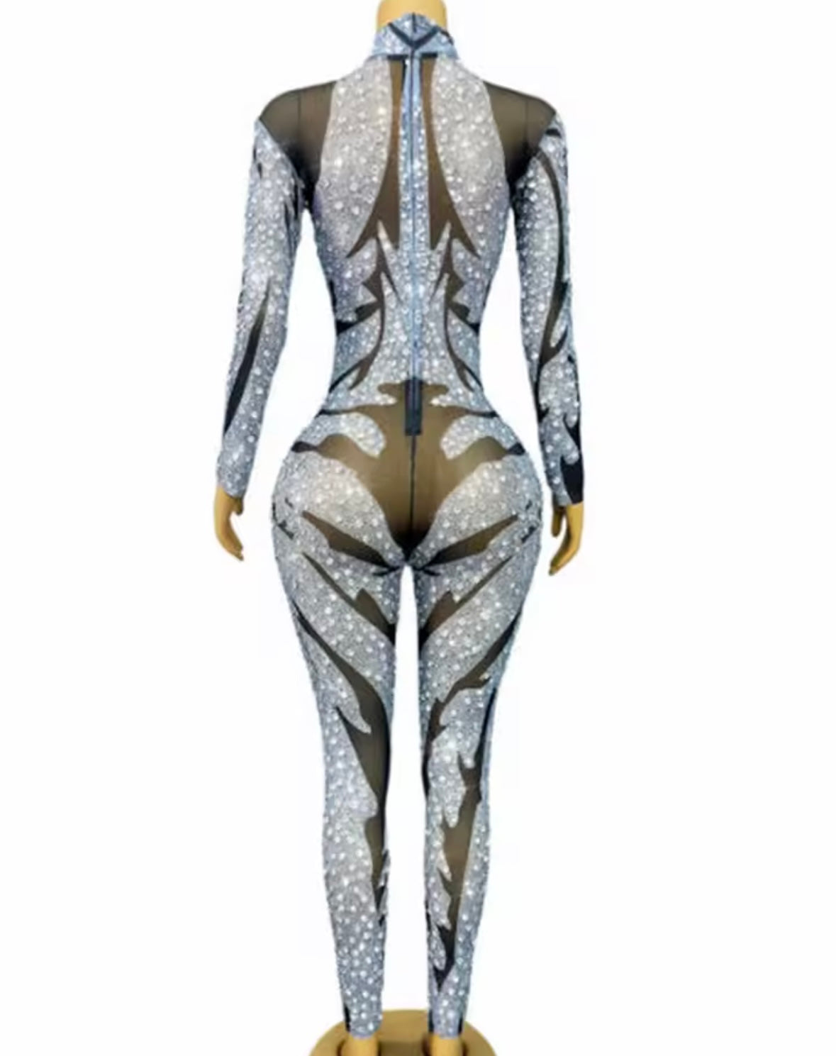 Sexy Rhinestone Embellishment Full Sleeve Jumpsuit