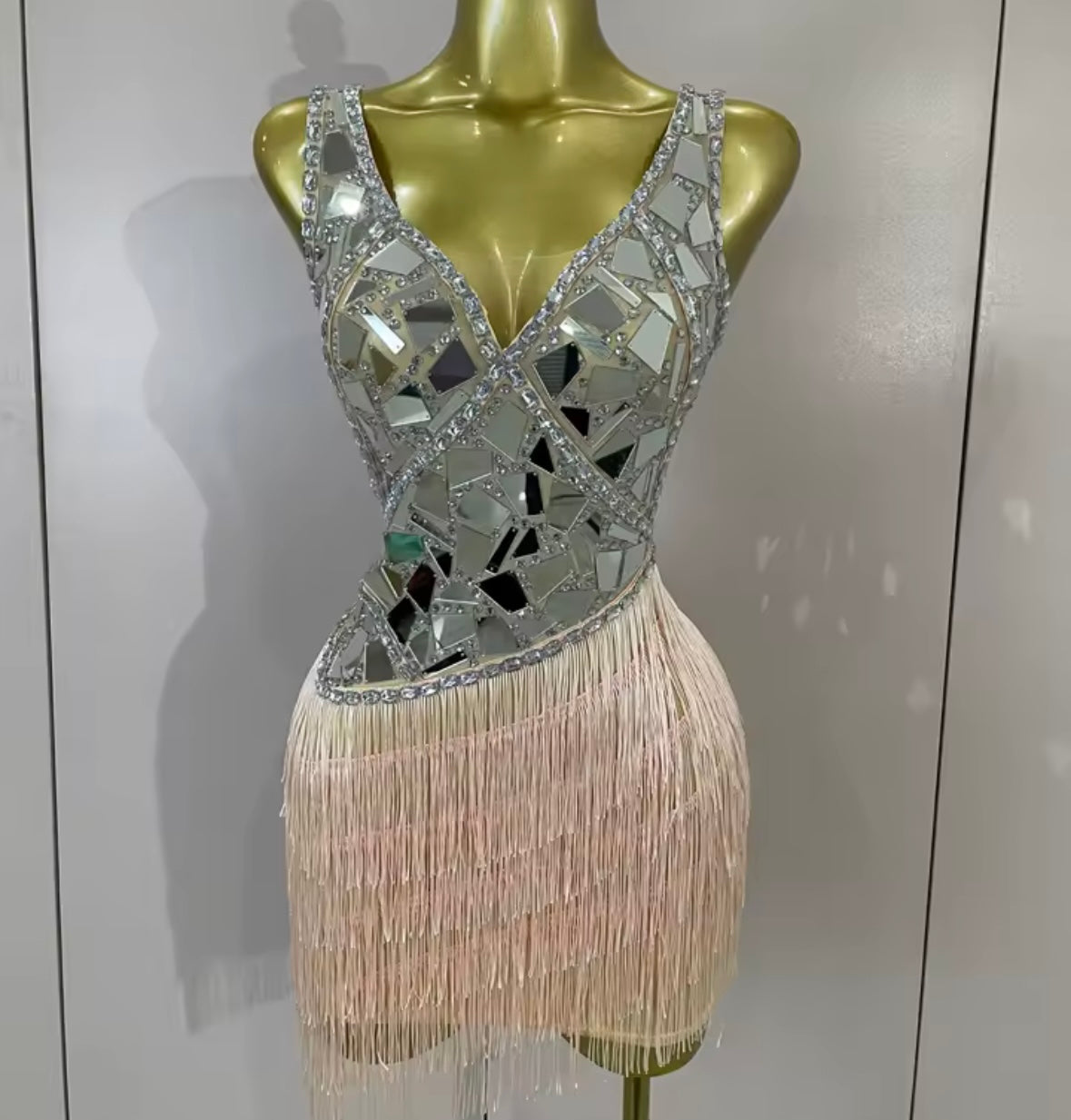 Sexy Sleeveless Mirror Fringe Tassel Dress