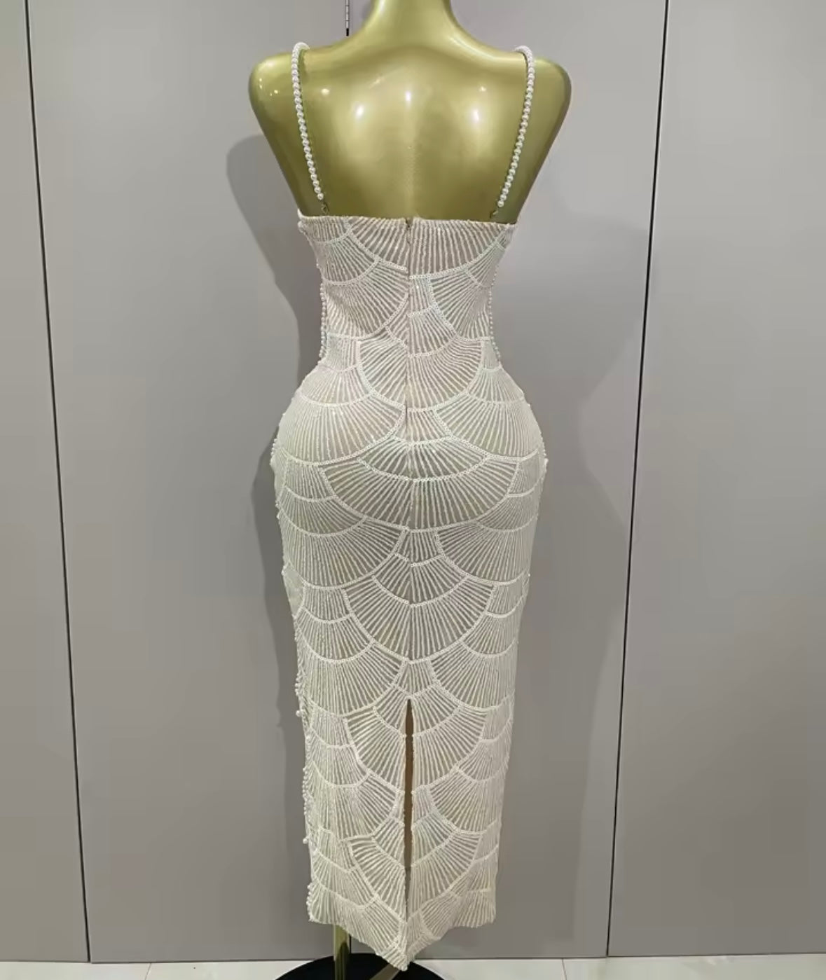 Sexy Sleeveless Pearl Beaded Sequins Hollow Out Dress