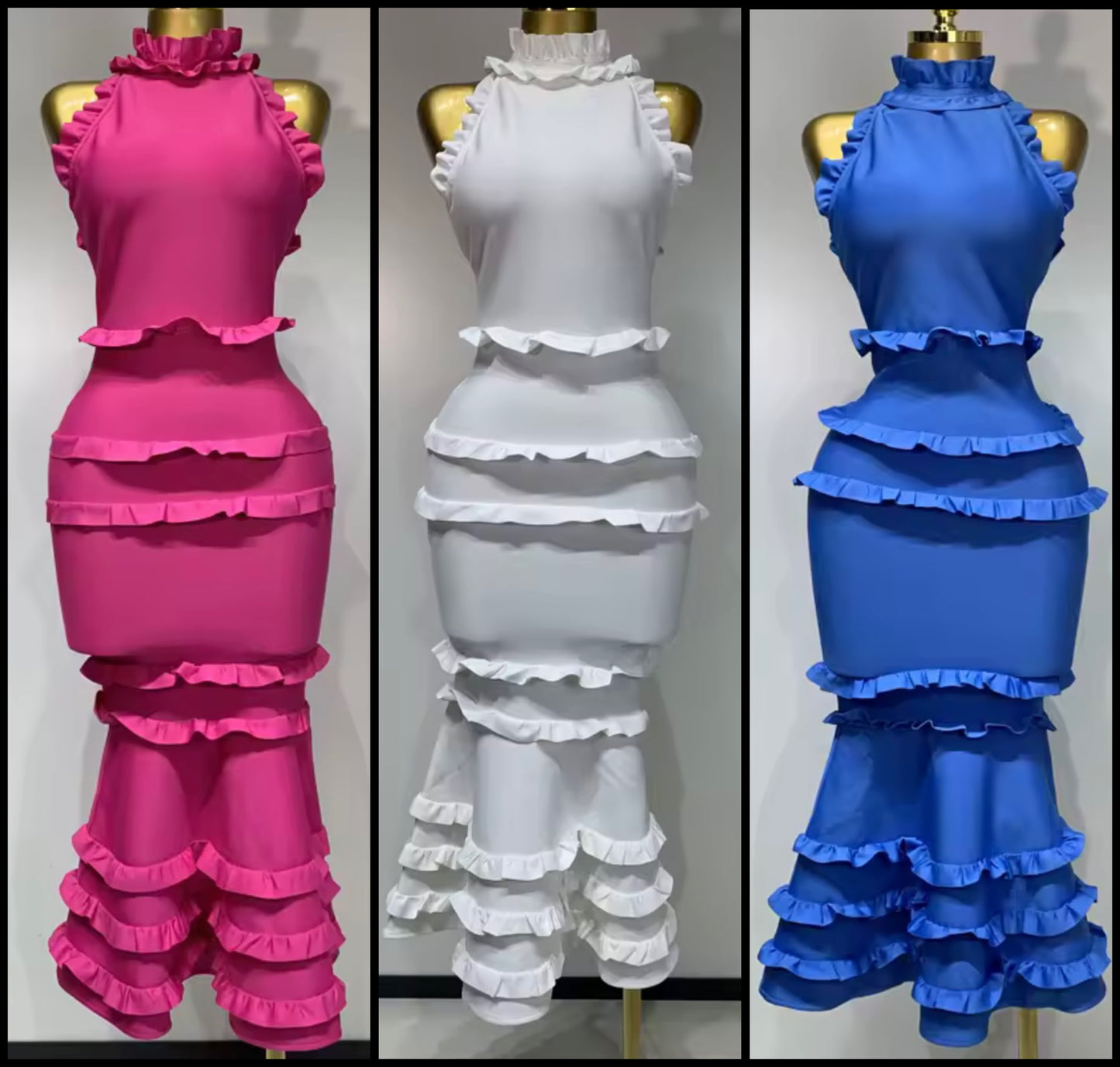Sexy Sleeveless Open Back Ruffled Mermaid Dress