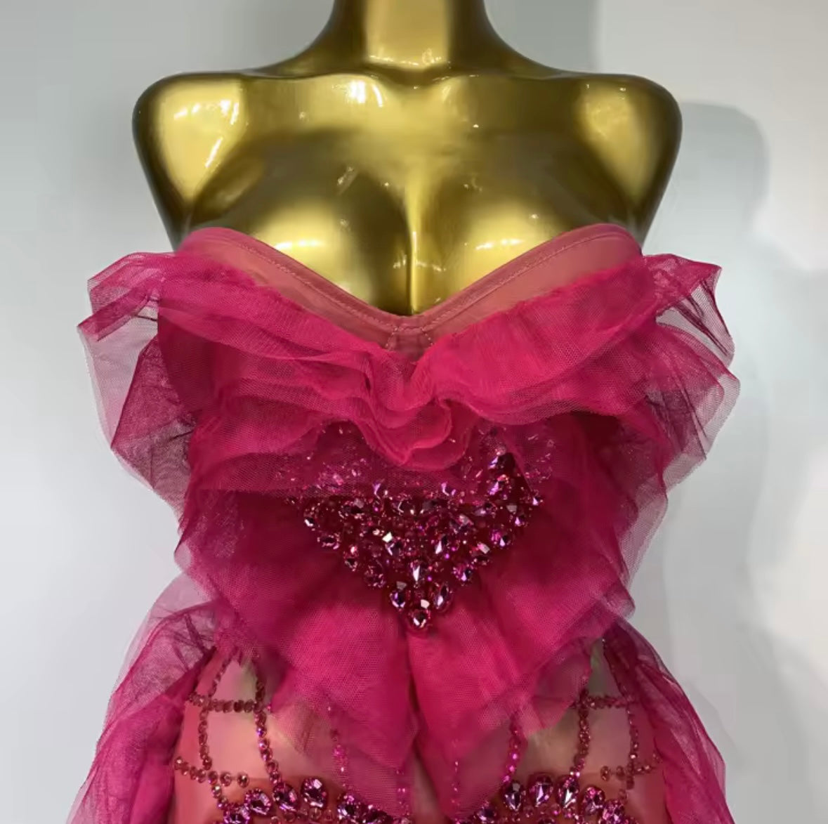 Sexy Pink Strapless Rhinestone Ruffle Short Dress