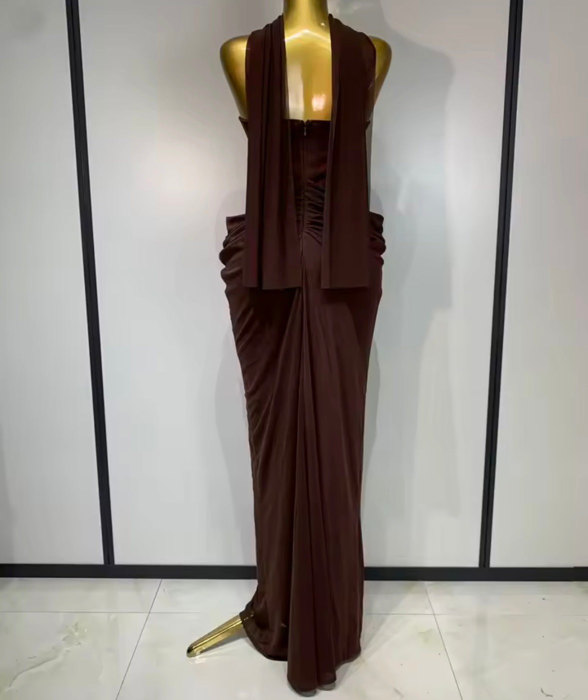 Sexy Scarf Strapless Ruched Maxi Dress