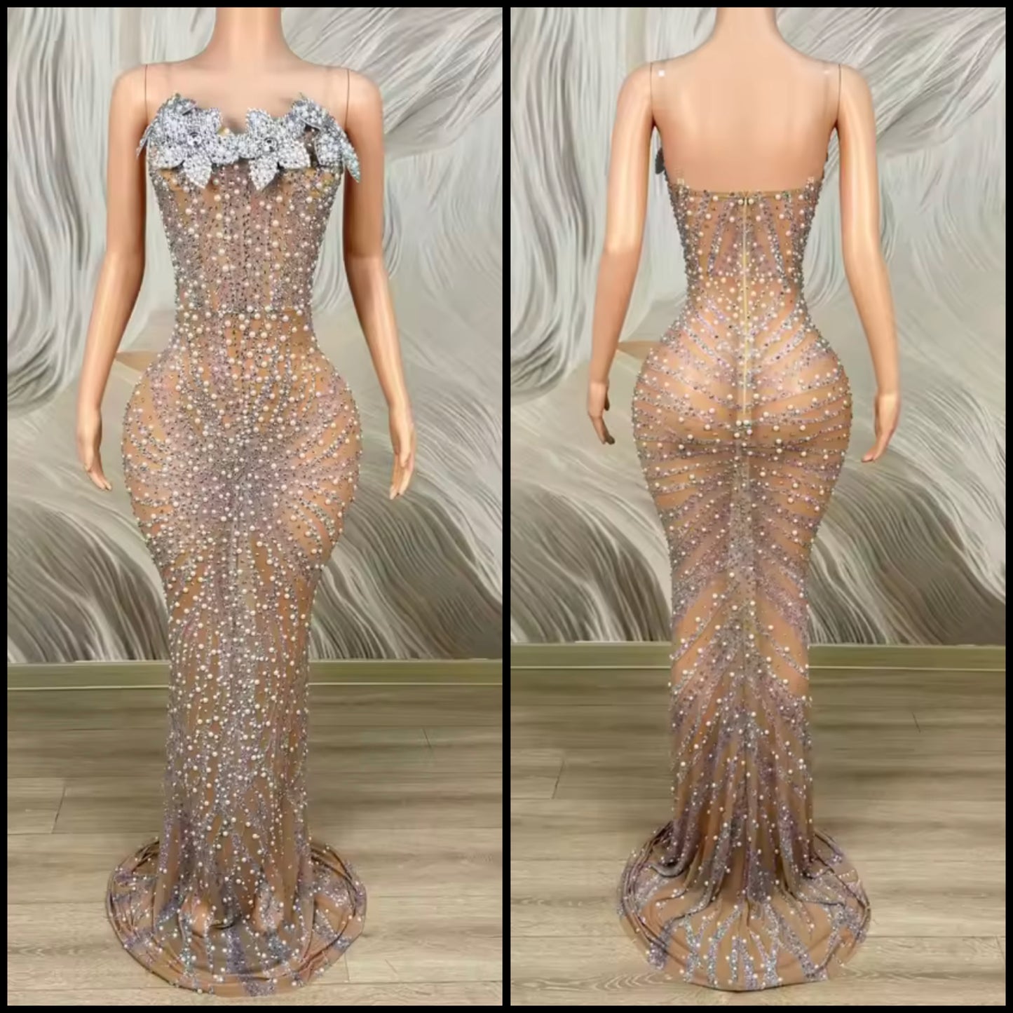 Sexy Sleeveless Gradient Rhinestone Floor-Length Dress