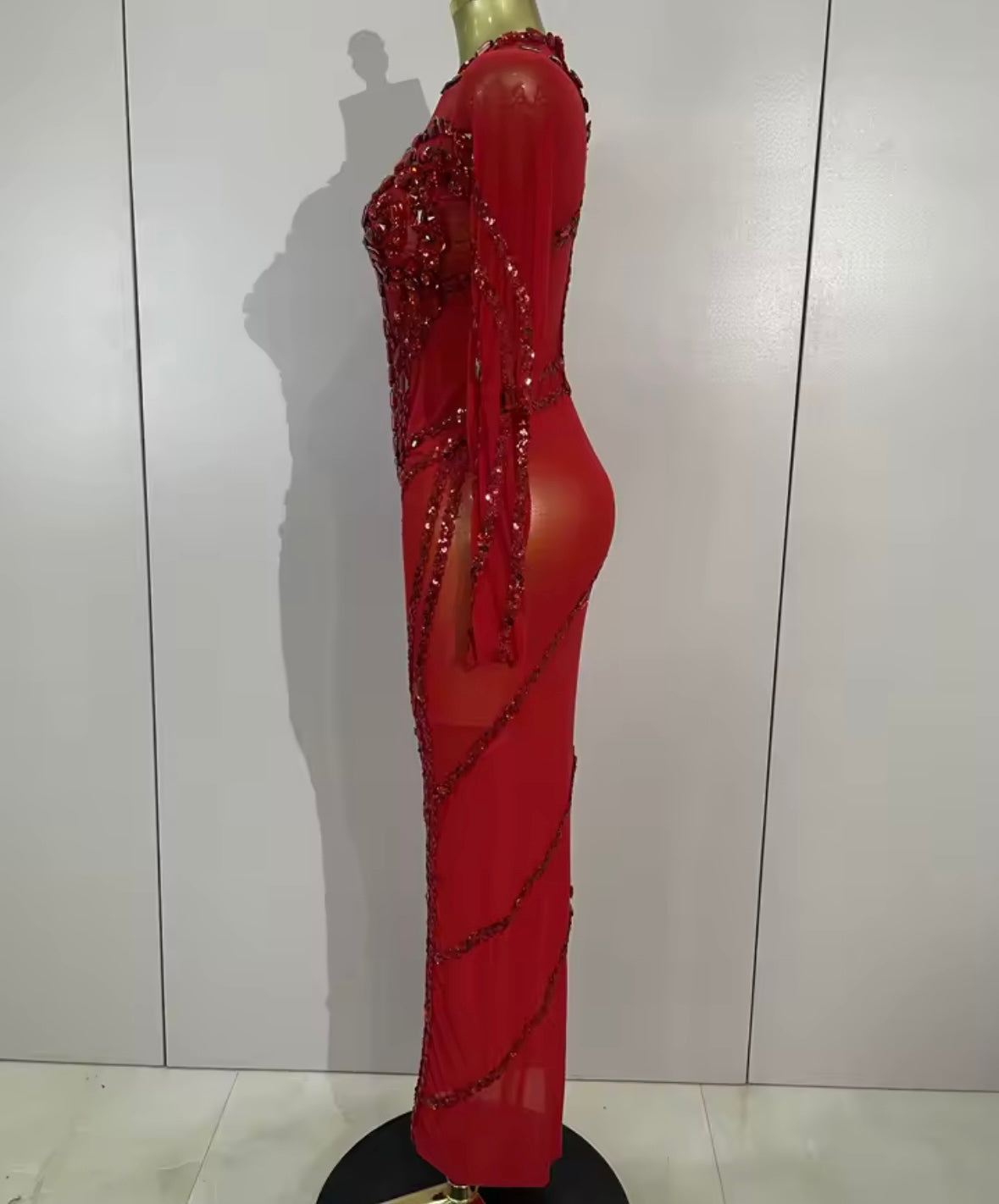 Sexy Beaded Crystal Full Sleeve Floor-Length Dress