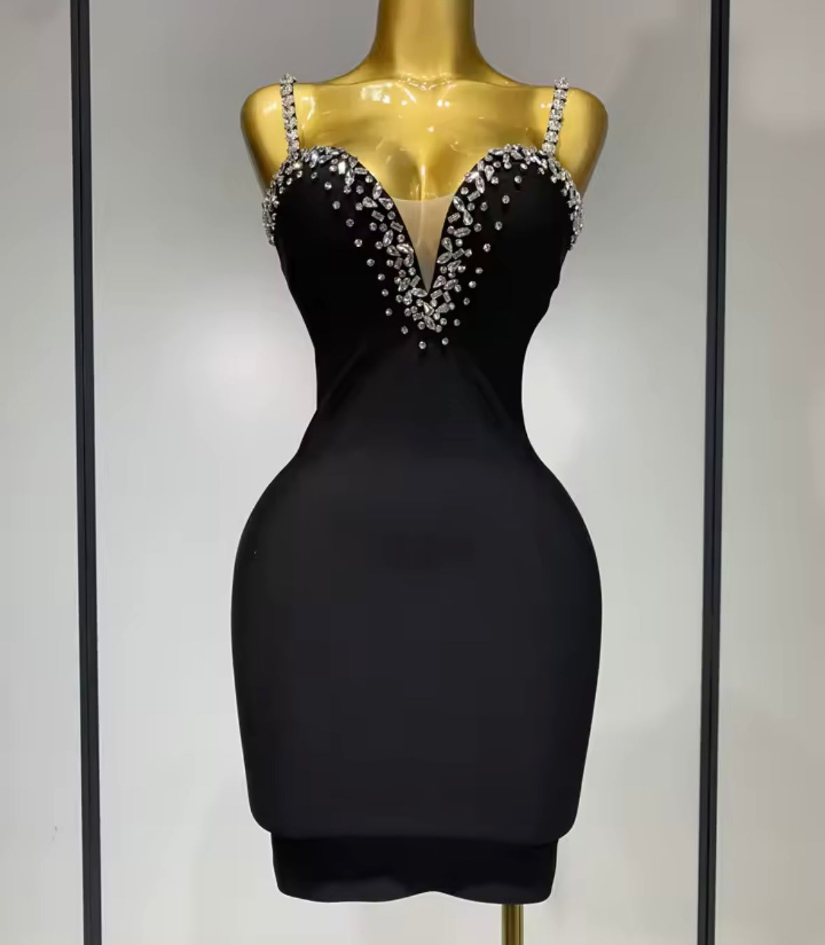 Black Rhinestone Embellishment Sexy Sleeveless Short Dress