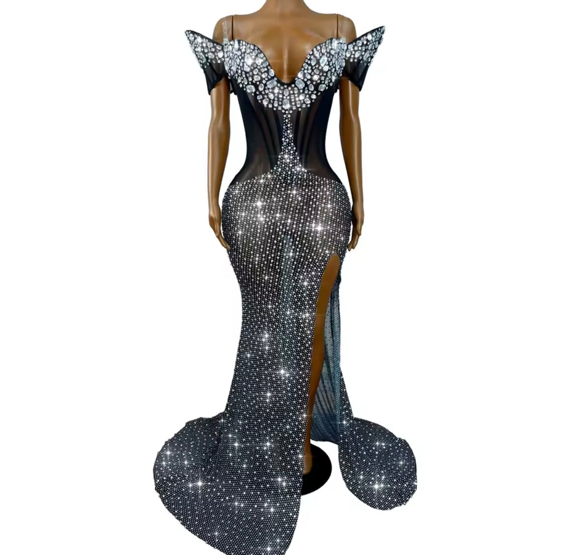 Elegant Rhinestone Embellishment Off The Shoulder Mermaid Dress