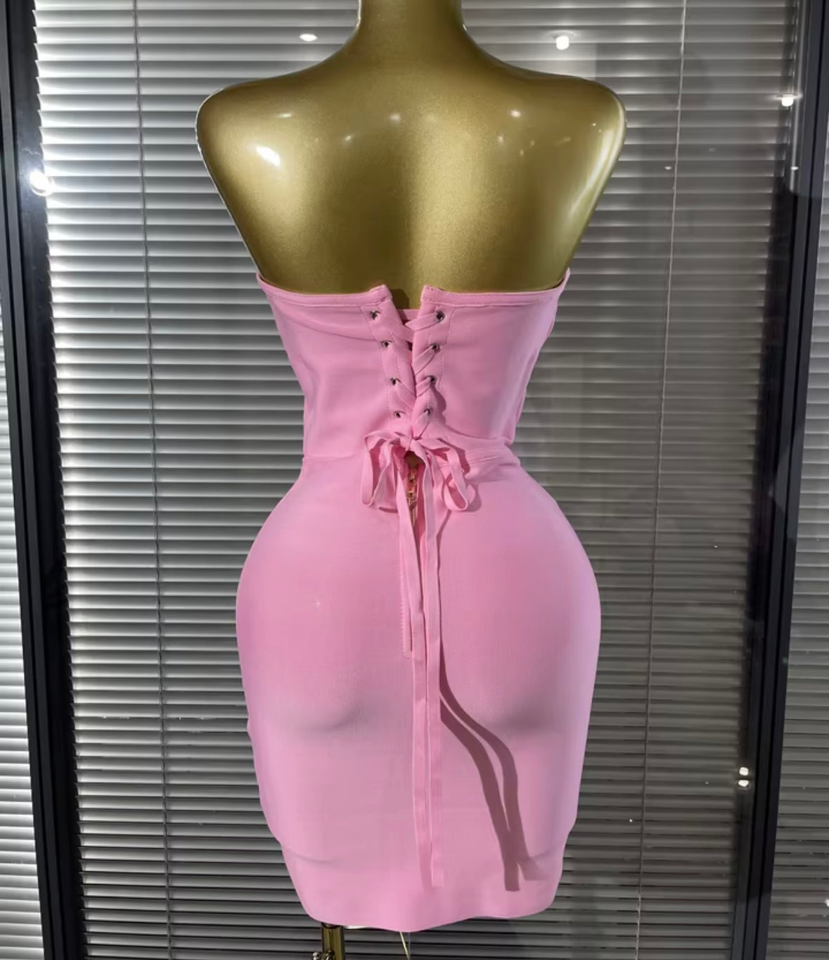 Sexy Pink Strapless Corset Bandage Dress