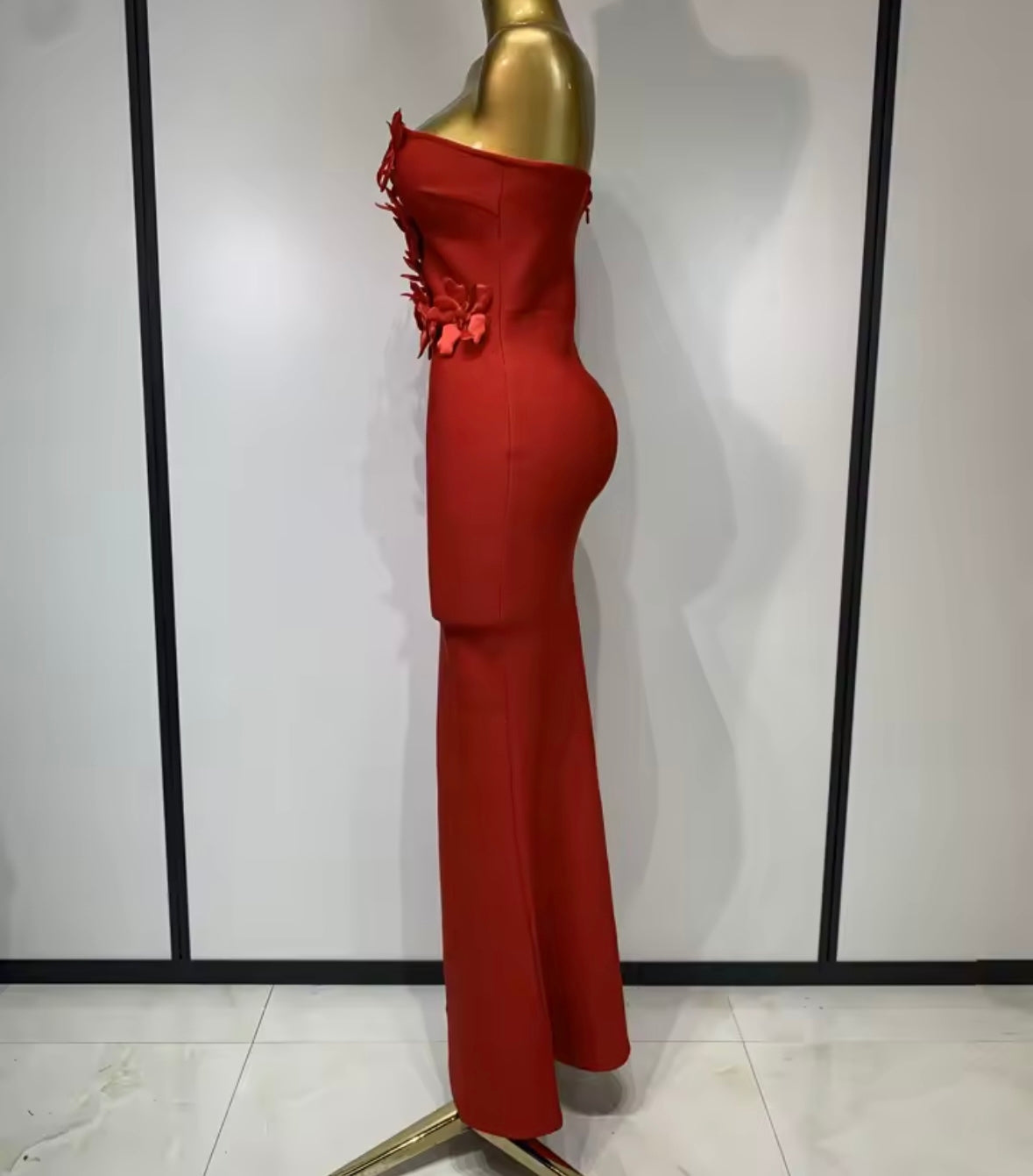 Floral V-Neck Strapless Sexy Floor-Length Dress