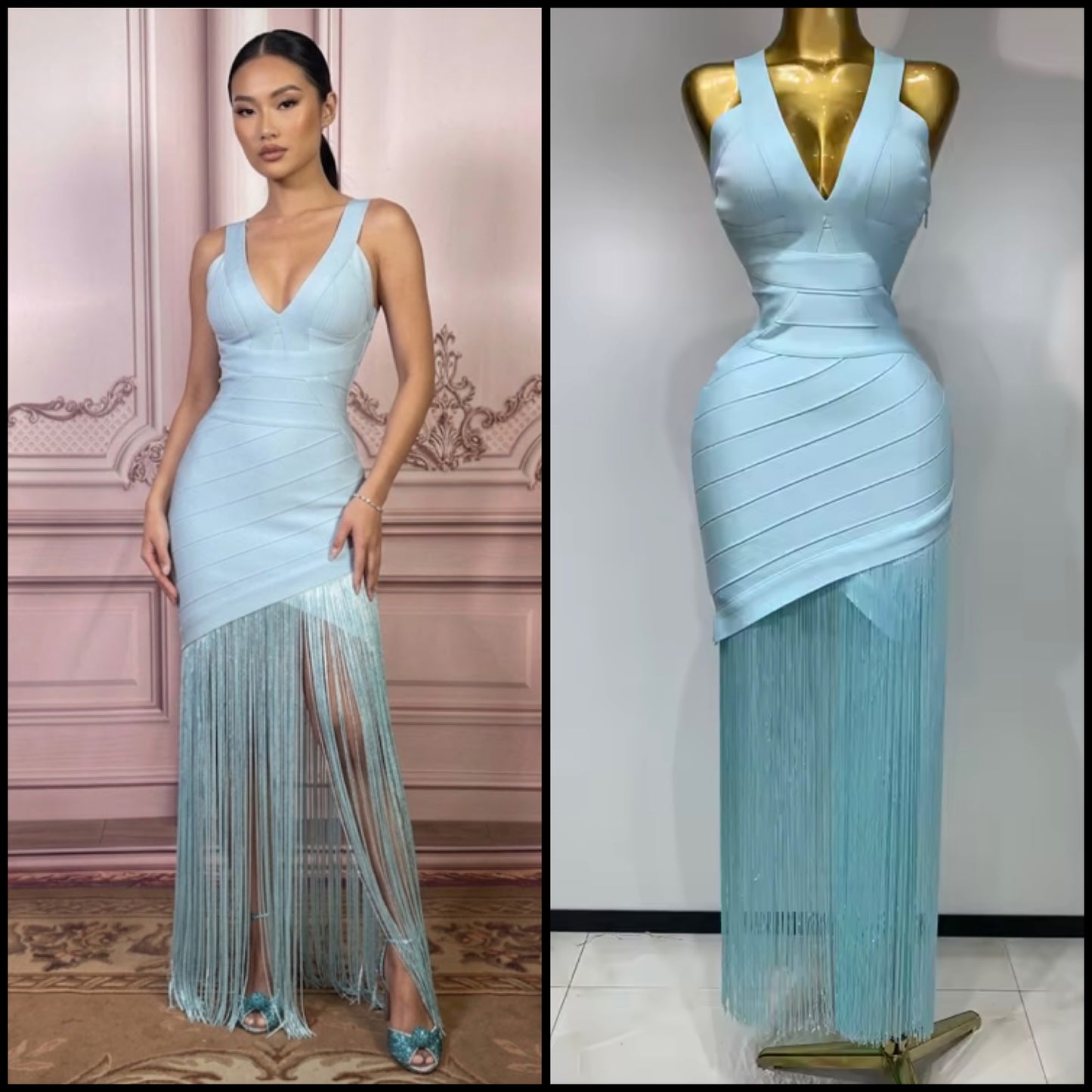 Sexy Sleeveless Fringe Bandage Maxi Dress