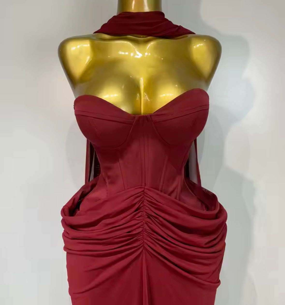 Sexy Scarf Strapless Ruched Maxi Dress