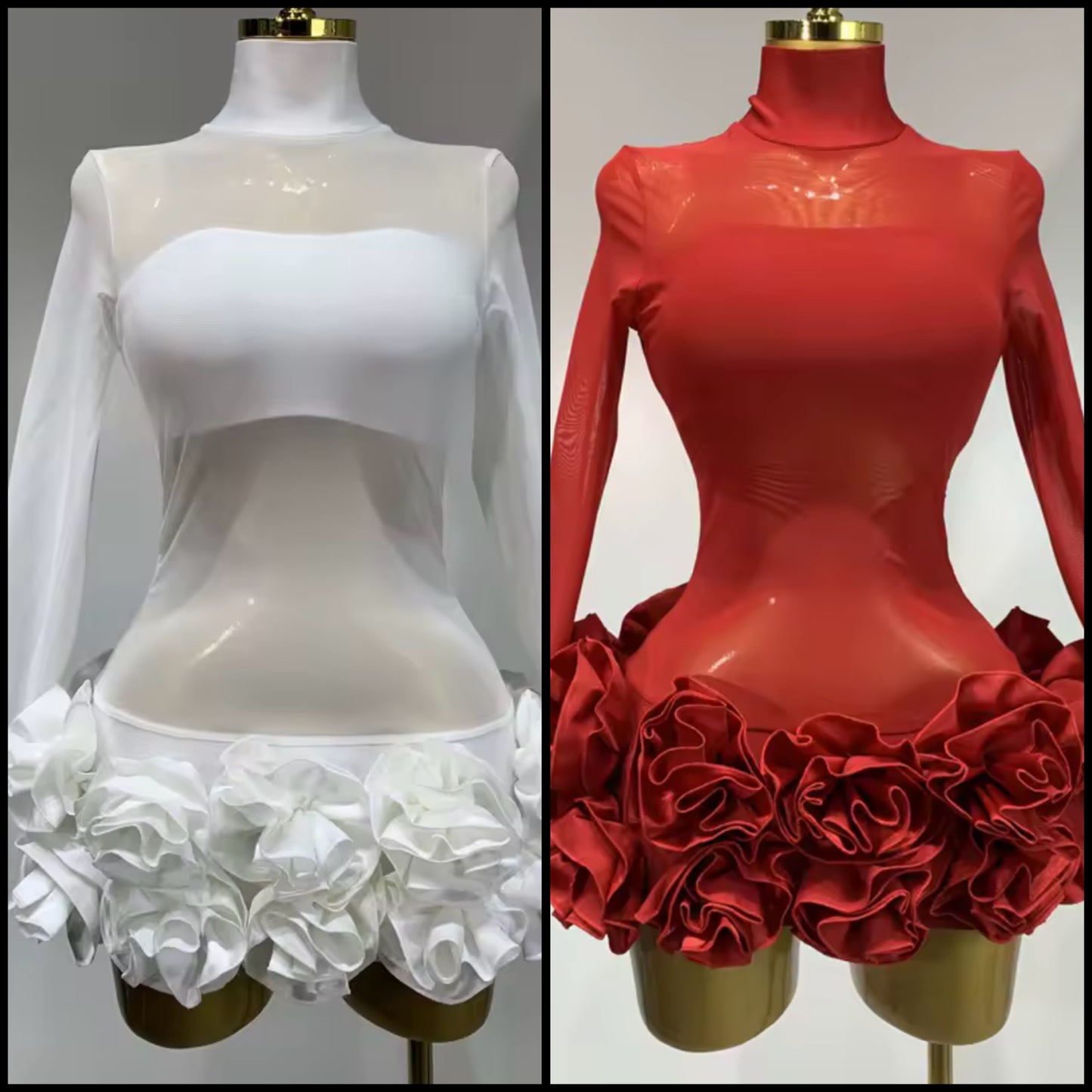 Sexy See Through Full Sleeve Floral Short Dress