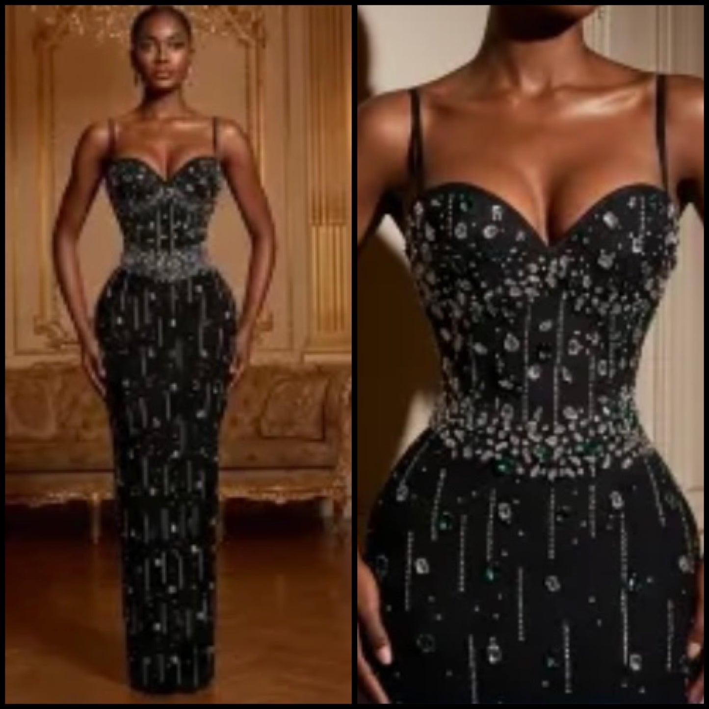 Black Elegant Sleeveless Crystal Rhinestone Embellishment Dress