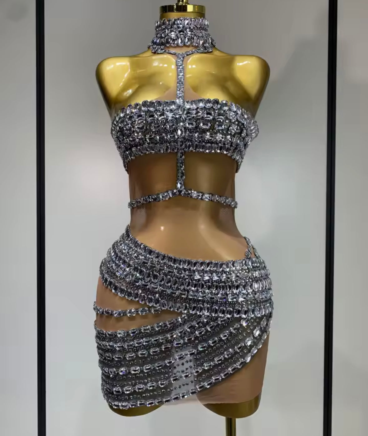 Sexy Sleeveless Rhinestone See Through Short Dress