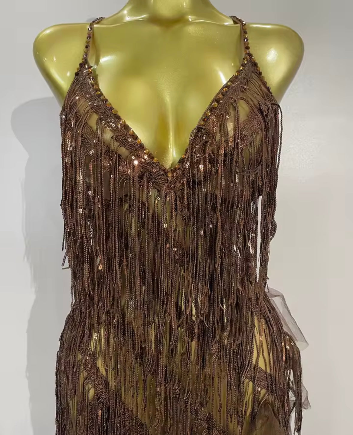 Sexy Sleeveless Open Back Fringe Tassel Rhinestone Maxi Dress