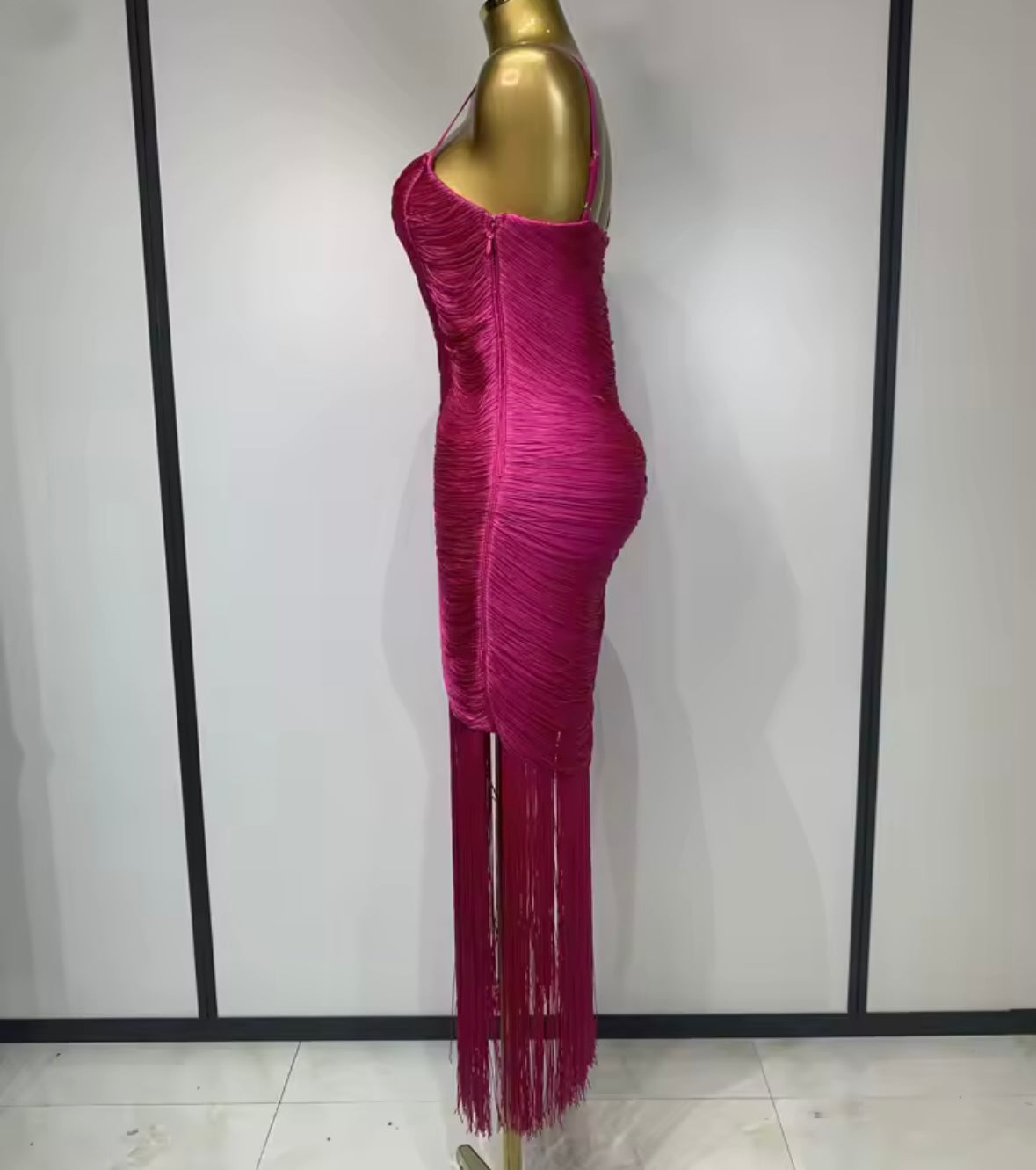 Pink Sleeveless Fringe Sexy Maxi Dress