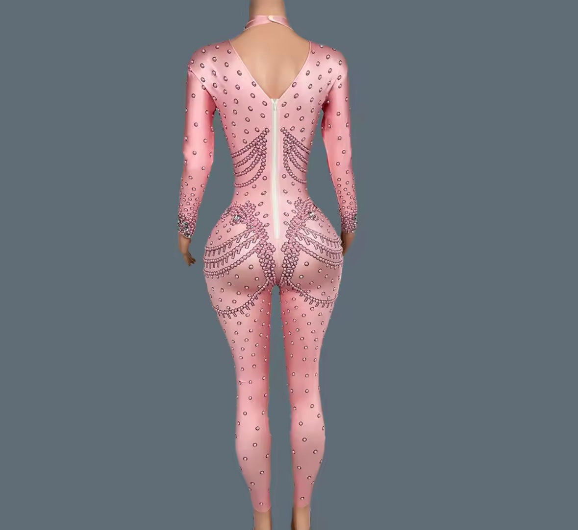 Elegant Beaded Rhinestone Full Sleeve Jumpsuit