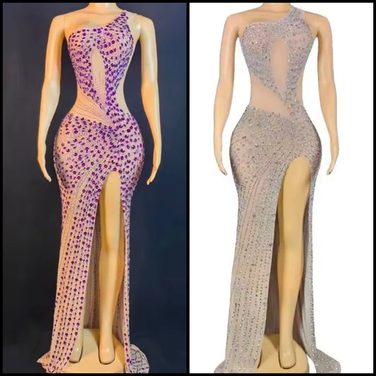 Sexy One Shoulder Sleeveless Rhinestone Embellishment Dress