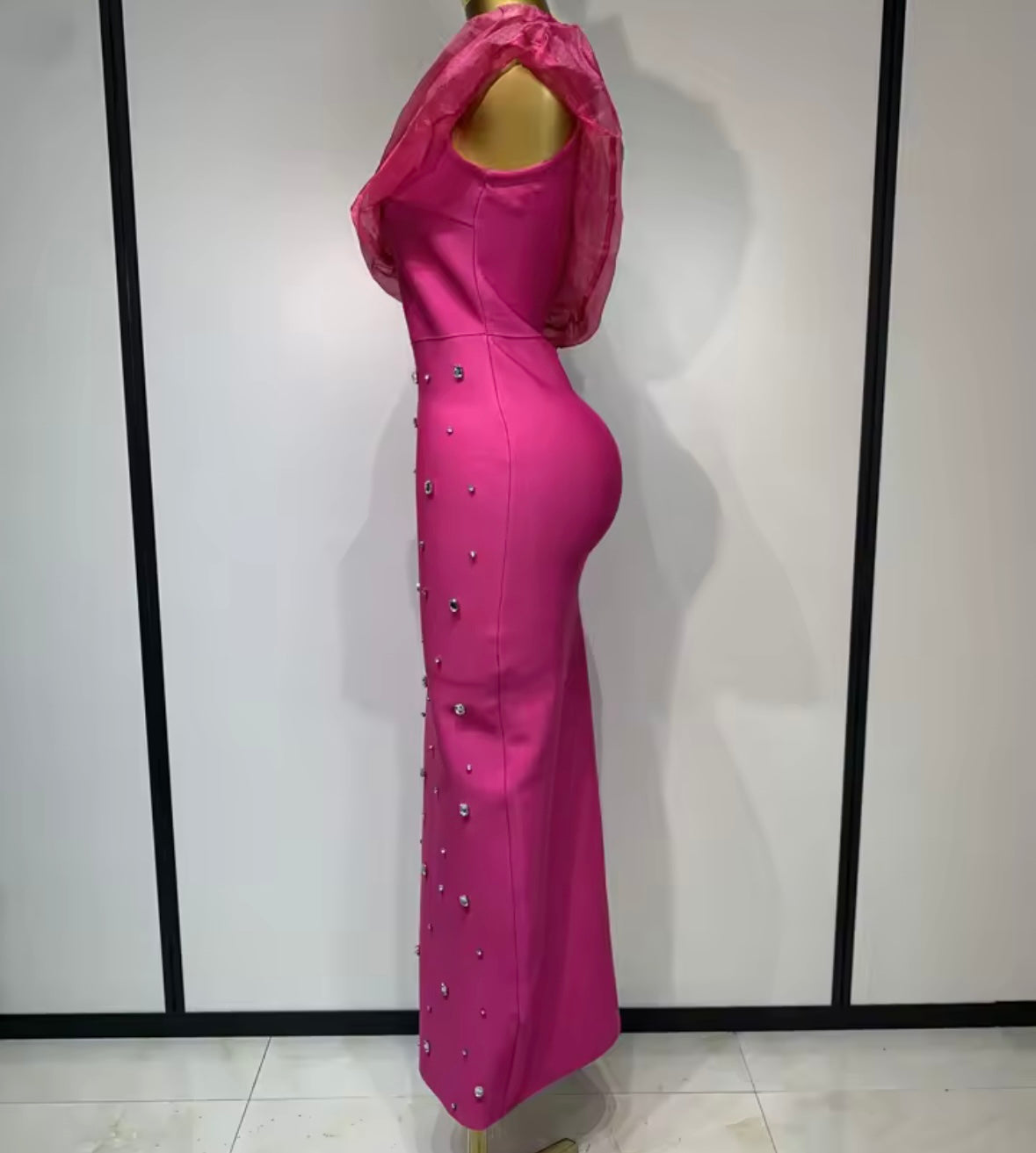 One Shoulder Sleeveless Sexy Rhinestone Maxi Dress