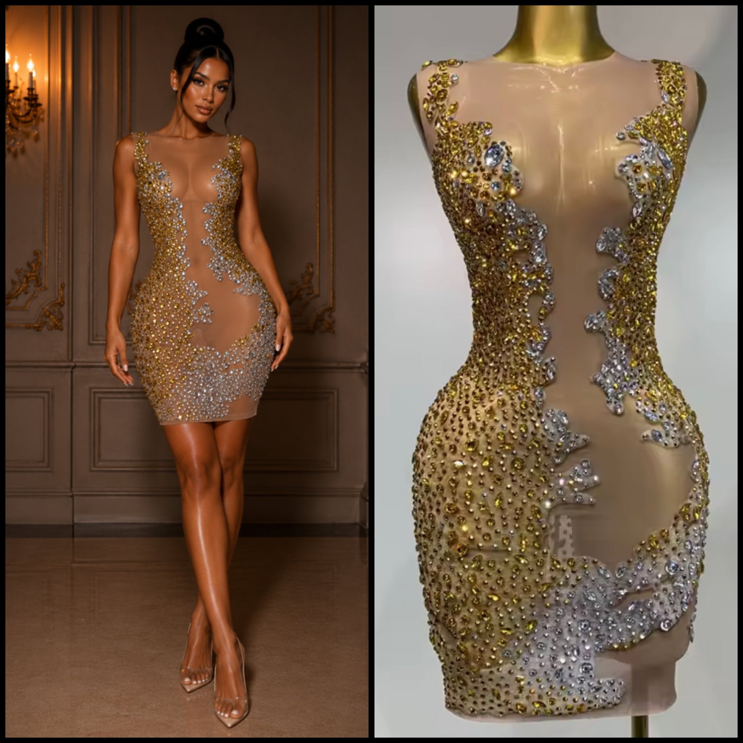 Sexy Sleeveless Rhinestone Embellishment Short Dress