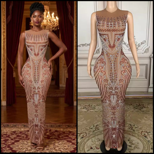 Sexy Rhinestone Embellishment Sleeveless Maxi Dress
