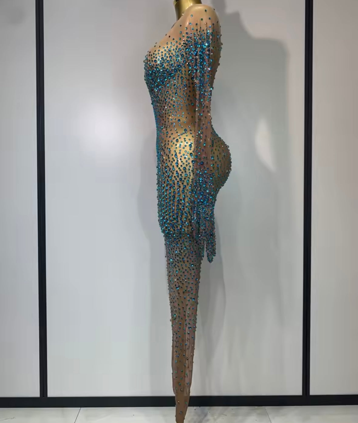 Sexy See Through Rhinestone Full Sleeve Jumpsuit