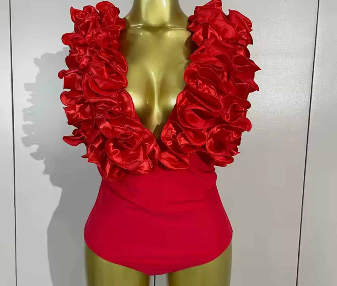 Sexy Floral Sleeveless Bodysuit Asymmetrical Skirt Set