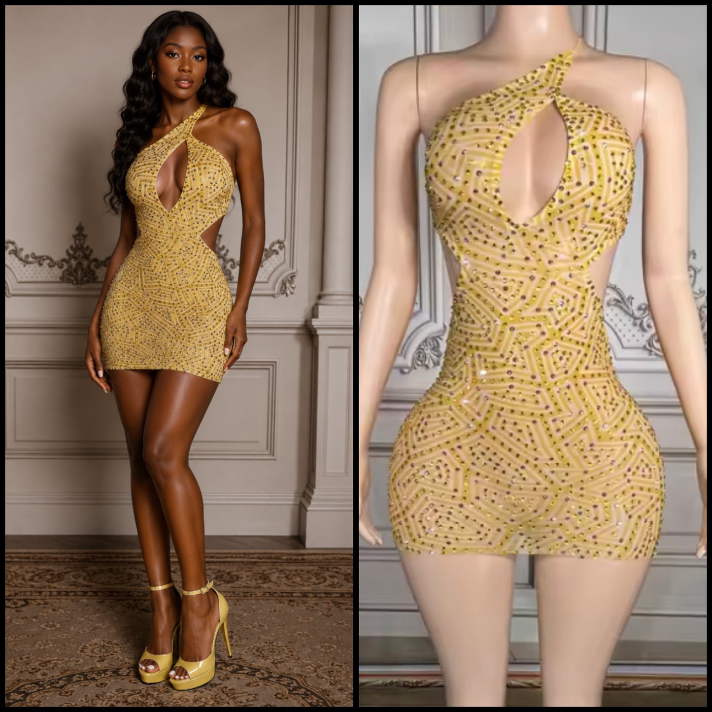 Sexy One Shoulder Sleeveless Open Back Rhinestone Dress