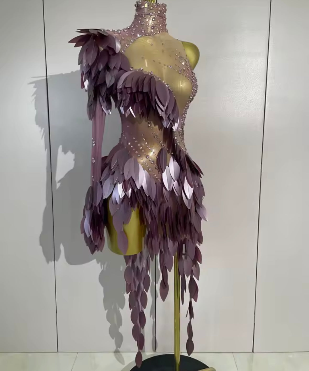 Sexy Purple One Shoulder Sequins Rhinestone Tassel Dress