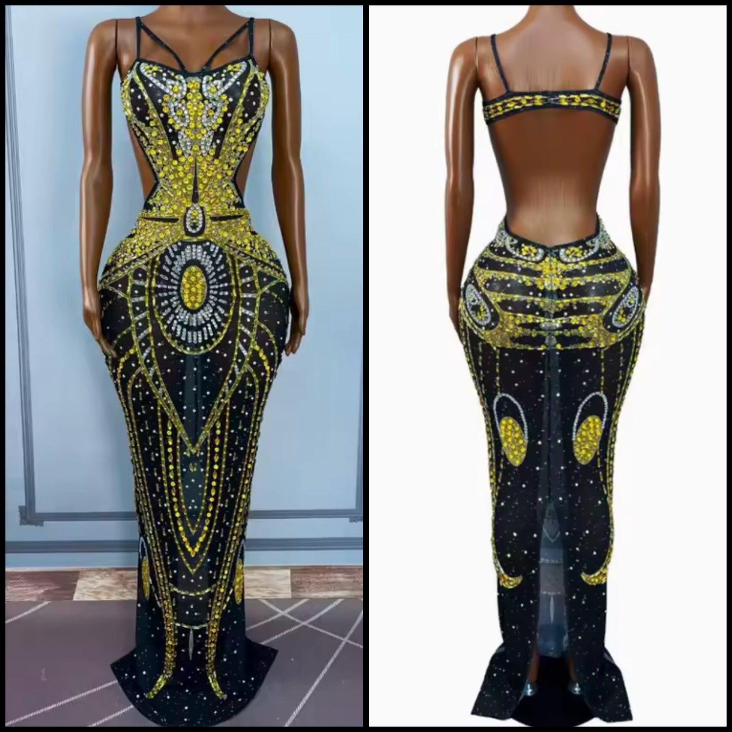 Sexy Sleeveless Open Back Rhinestone Maxi Dress