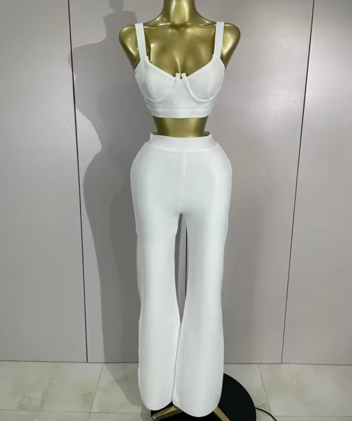 Sleeveless Back Zipper Crop Tank Two Piece Pant Set