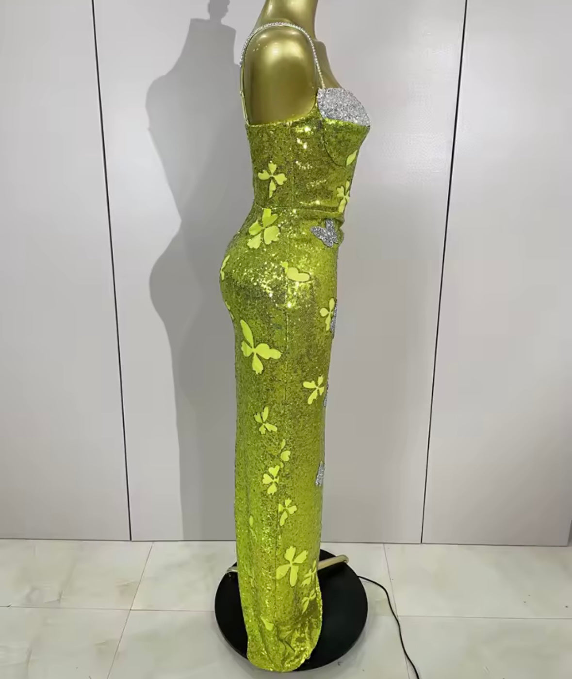 Sexy Sleeveless Green Sequins Butterfly Maxi Dress