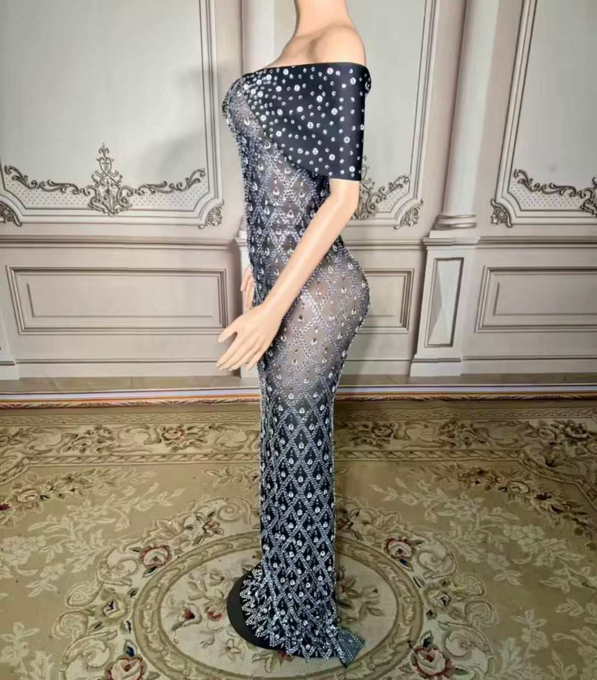 Sexy Rhinestone Off The Shoulder Floor-Length Dress