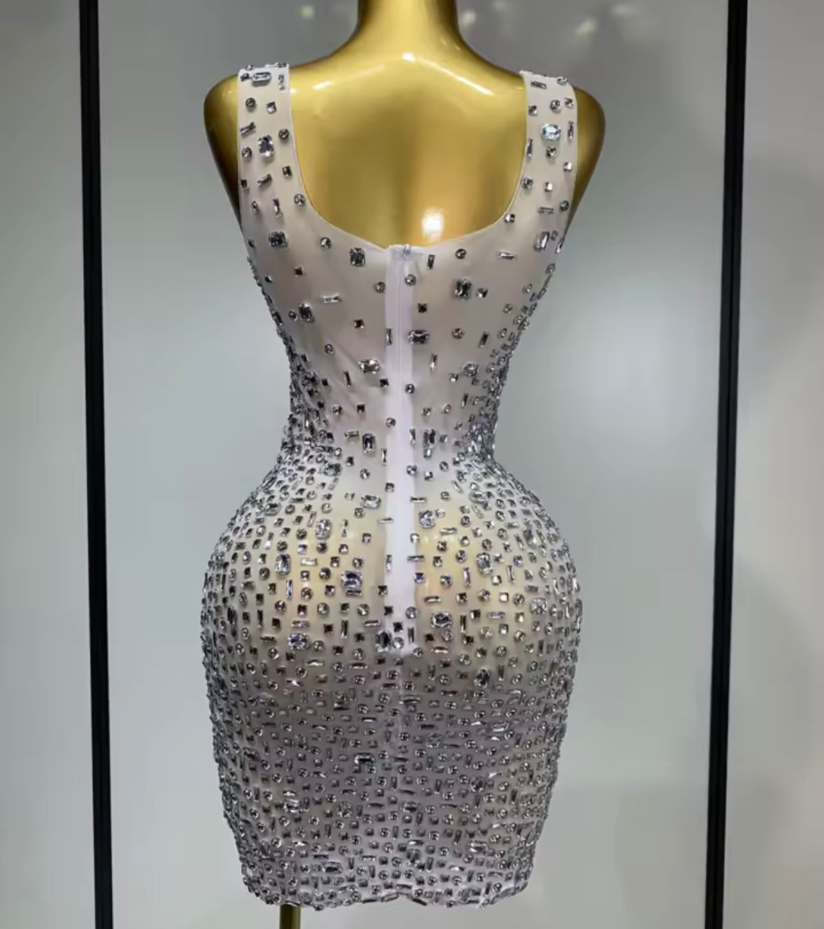 Silver Rhinestone Embellishment Sleeveless Sexy Dress