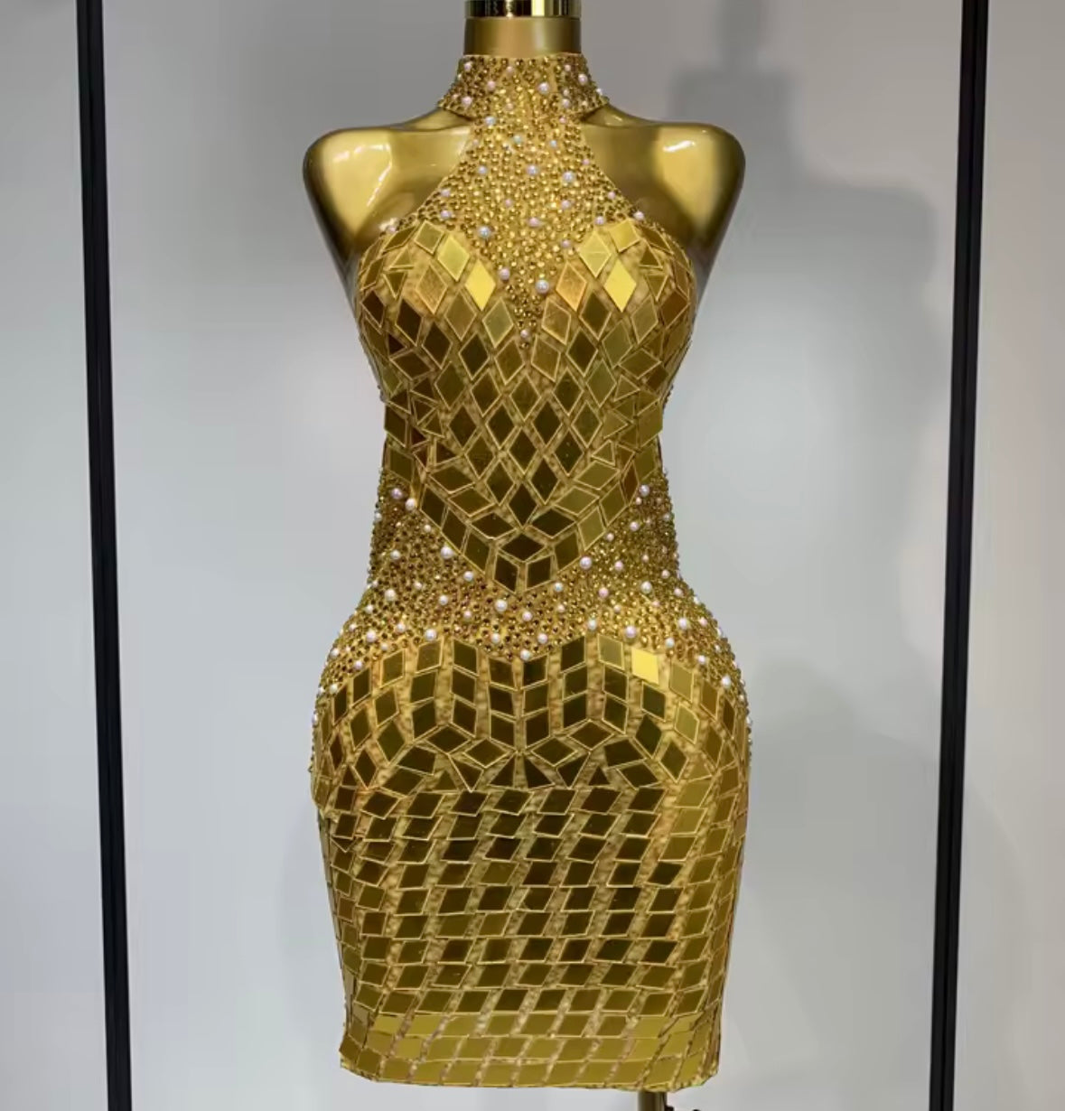 Sexy Sleeveless Beaded Mirror Dress