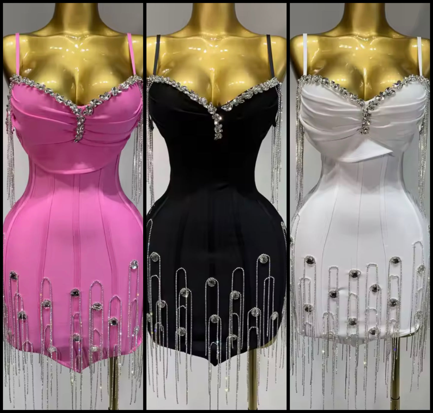 Sexy Sleeveless Rhinestone Tassel Short Dress