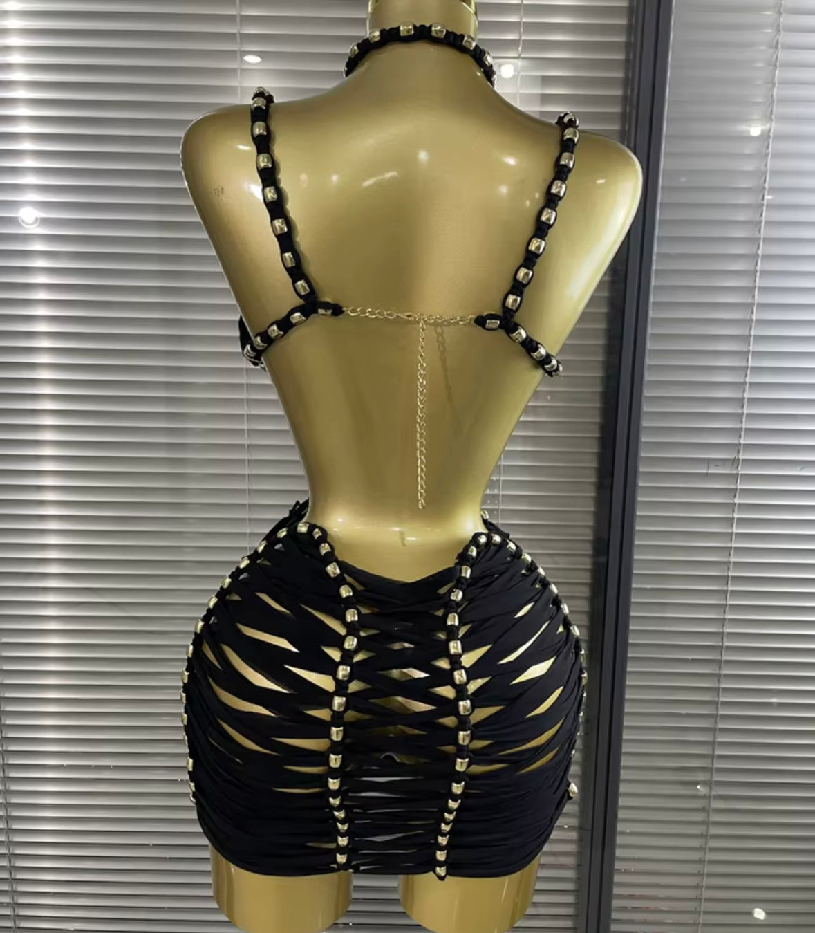 Sexy Halter Open Back Sleeveless Rivet Dress