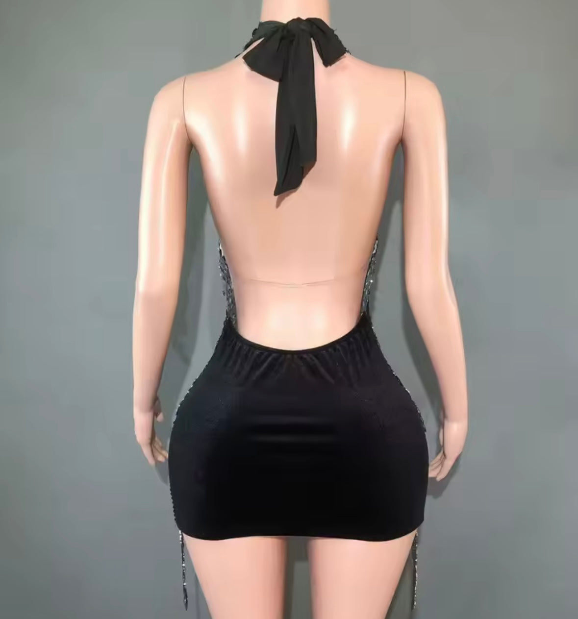 Sexy Halter Open Back Rhinestone Embellishment Dress