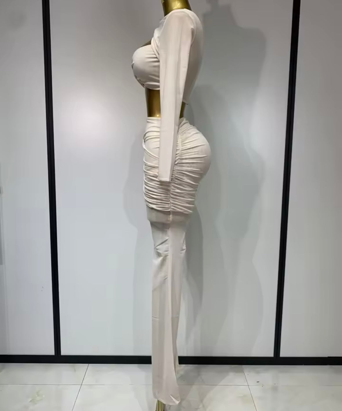 Sexy Full Sleeve Crop See Through Two Piece Pant Set
