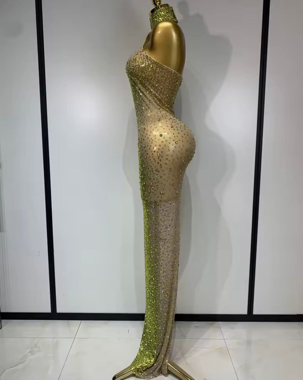Sexy Sparkly Rhinestone Halter Sleeveless Maxi Dress