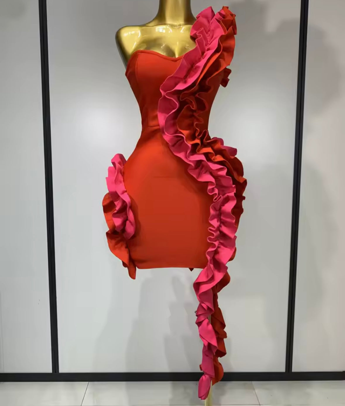 Sexy Red Ruffled One Shoulder Bandage Dress