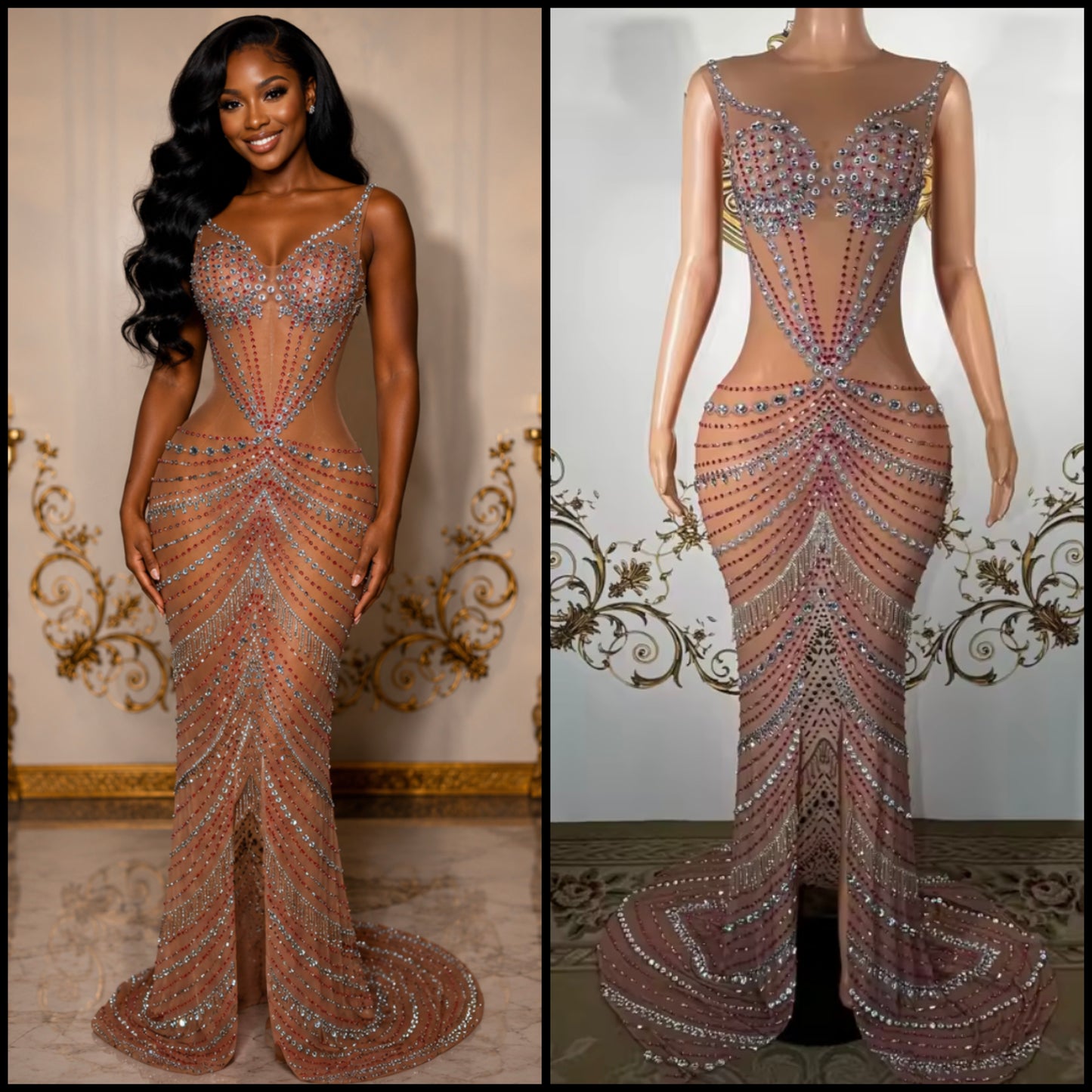 Rhinestone Embellishment Sexy Sleeveless Floor-Length Dress